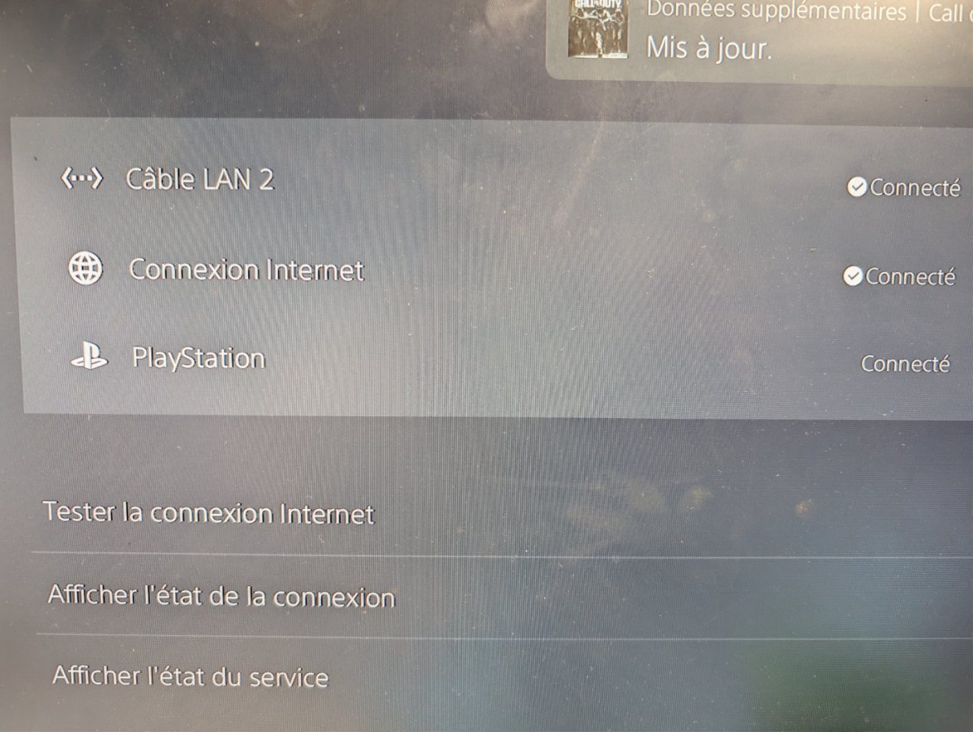 Après réparation Sony Playstation 5 — Après replacement du port RJ45 , Le réseau fe fonctionne
